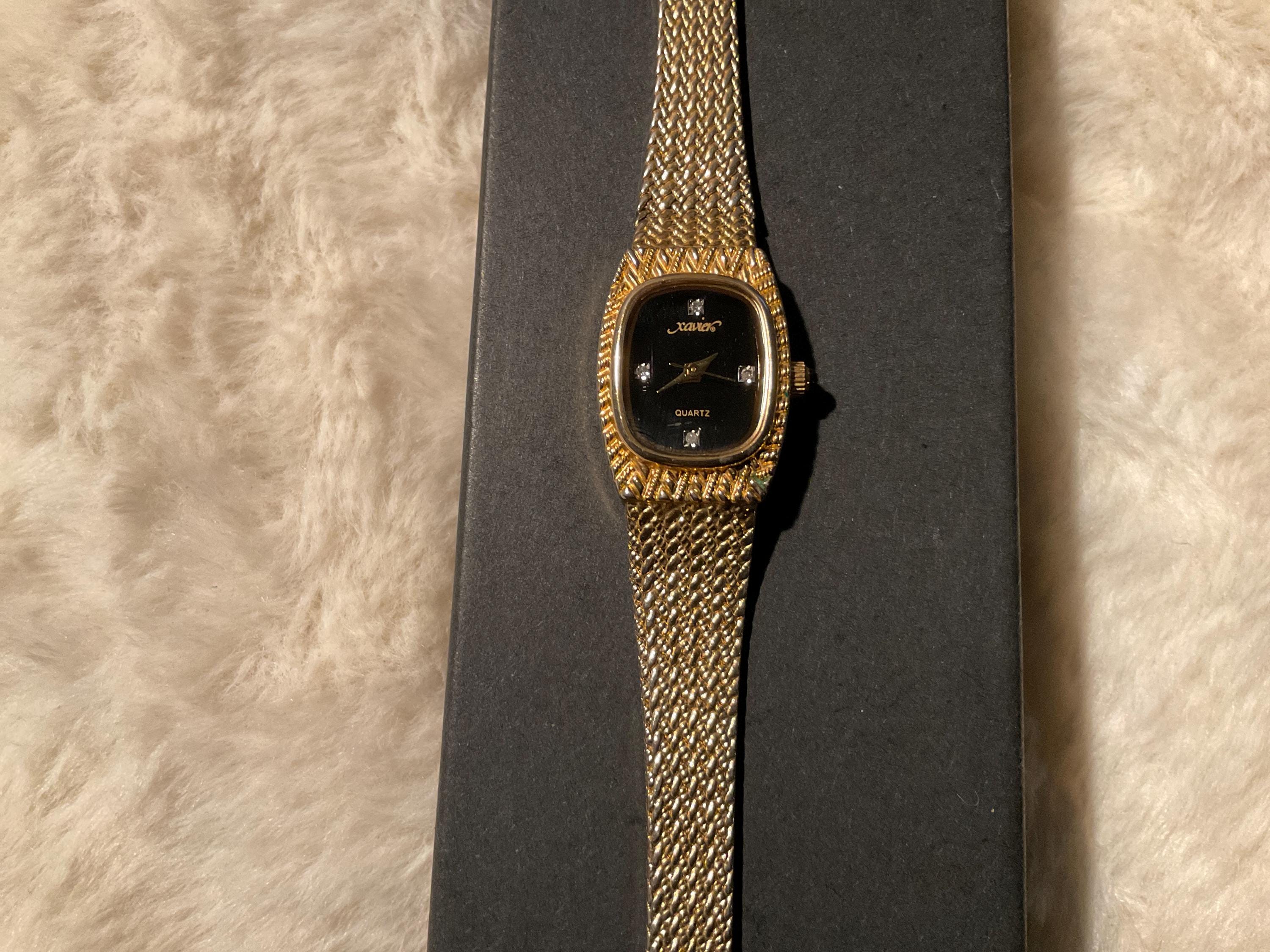 Vintage Ladies 7” Goldtone XAVIER Quartz Genuine Diamond  display picture 2