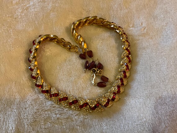 Beautiful 22” solid gold plated ruby and clear da… - image 7