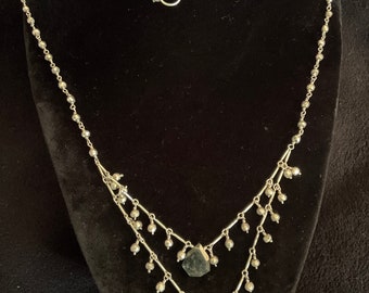 26” sterling Silver 925 necklace with labradorite crystals and precious gemstones