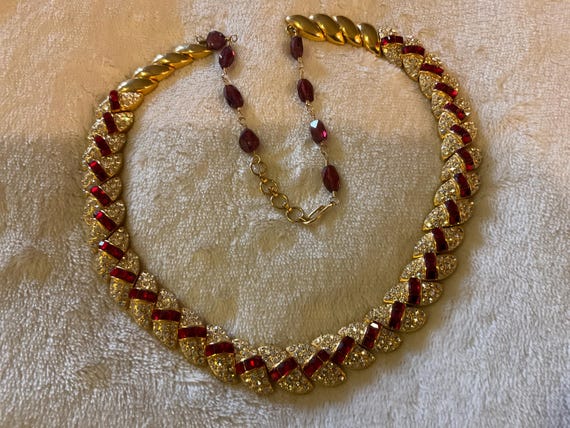 Beautiful 22” solid gold plated ruby and clear da… - image 3