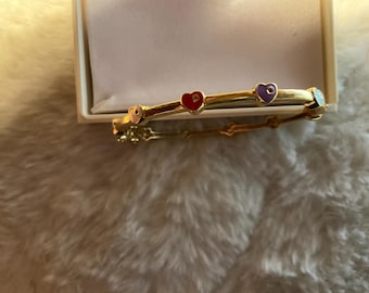 Vintage EC GP 18k kid’s heart bangle bracelet with cubic zirconia.