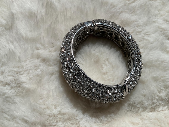 SilverTone Solid wide Chunky sparkling cubic zirc… - image 3