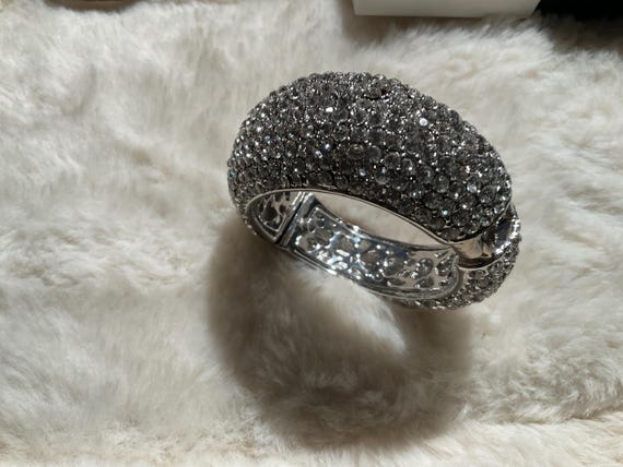 SilverTone Solid wide Chunky sparkling cubic zirc… - image 5