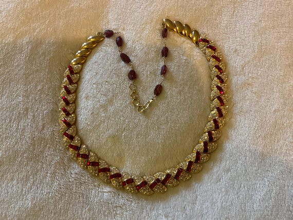 Beautiful 22” solid gold plated ruby and clear da… - image 2