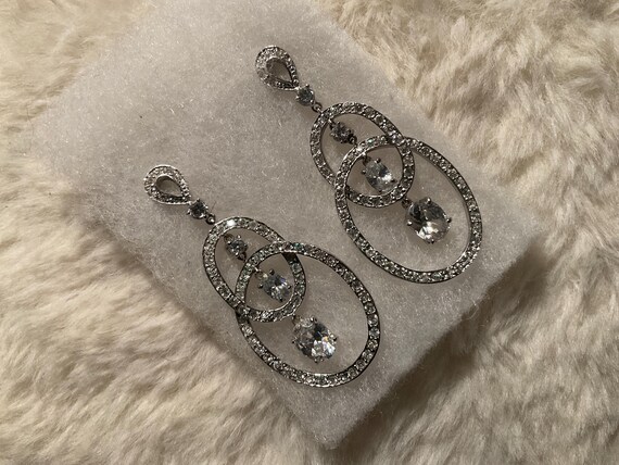 SilverTone 2” double loop Cubic zirconia dangling… - image 2