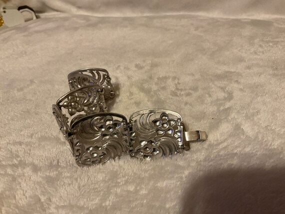 7” Sterling Silver wide bracelet with flowers and… - image 5