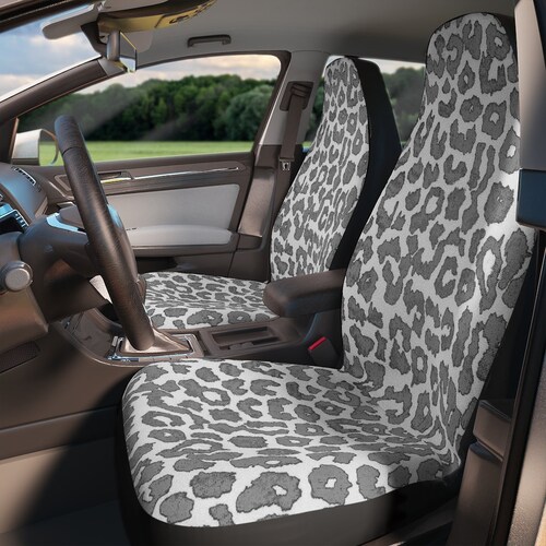 Snow Leopard Skin Car Seat Covers Set White Animal Print Etsy