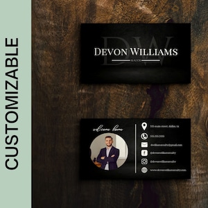 Zwart modern onroerend goed-visitekaartje | Dark Realtor bewerkbaar | Voor heren | Voor dames | Canva-sjabloon downloaden