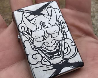 Demon Oni Mask Japanese Inspired Custom Laser Engraved Authentic Zippo Lighter