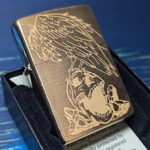 Raven On Skull Custom Engraved Genuine Zippo Lighter