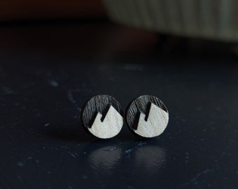 Handmade Alder Wood Mountain Stud Earrings – Minimalist Nature Jewelry