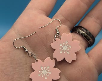 Cherry Blossom Japanese Sakura Tree Dangle Earrings, Hypoallergenic Sterling Silver Ear Hooks