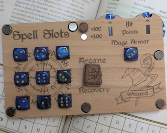 Handmade Wooden Wizard Spell Slot Tracker, DND 5e, HP Tracker