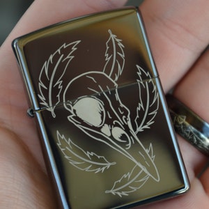 Raven Skull Occult Style Zippo Custom Engraved Black Ice Authentic Genuine Zippo Lighter