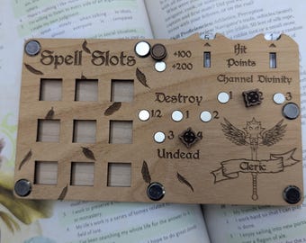 Handmade Wooden Cleric 5e Spell & HP Tracker: DND Character Sheet