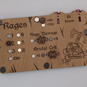 Handmade Wooden Barbarian DND Tracker: 5e Class HP, Spell Slots, Dice