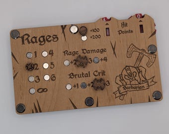 Handmade Wooden Barbarian DND Tracker: 5e Class HP, Spell Slots, Dice