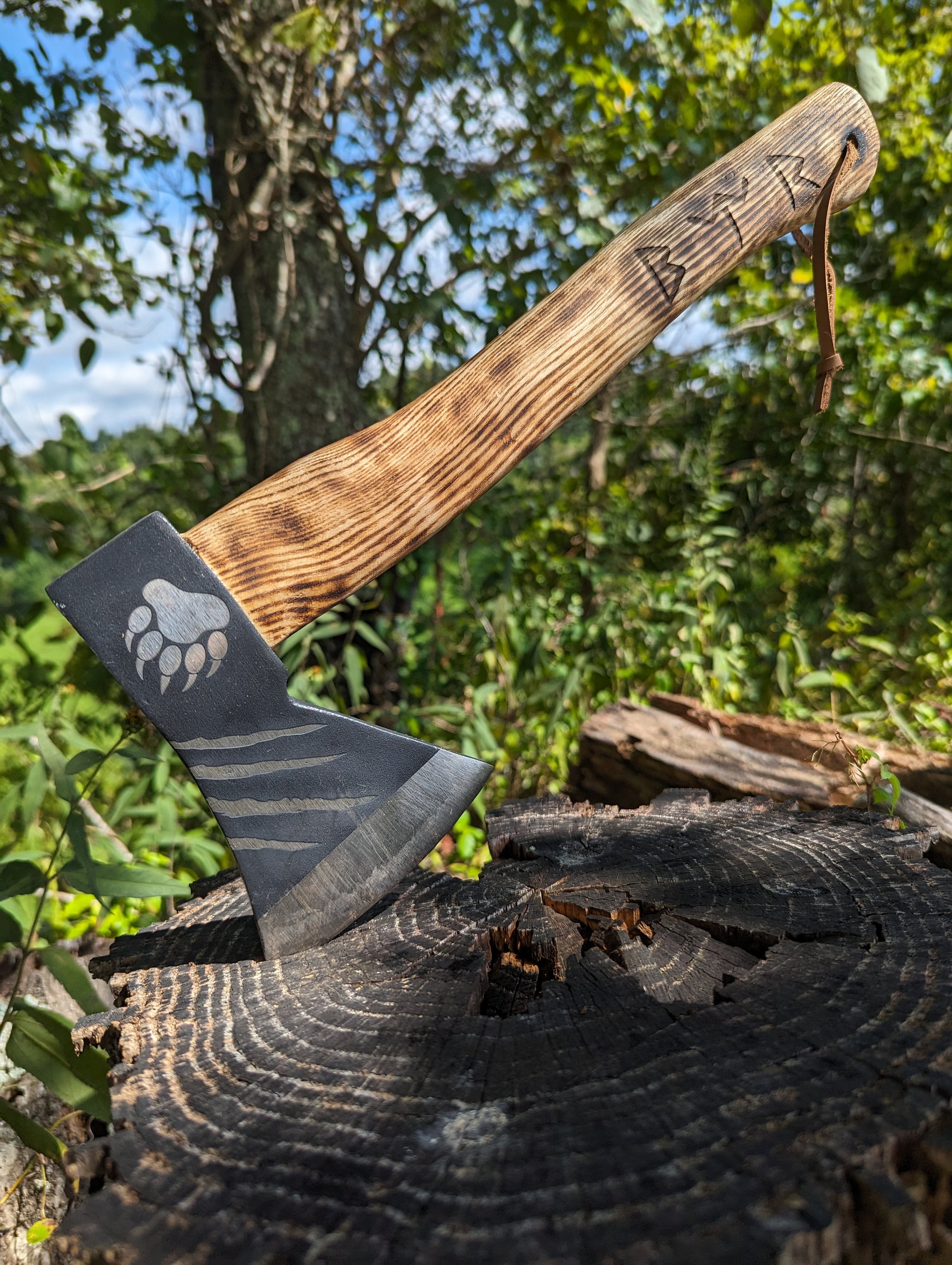 Custom Engraved Axe, Claws of the Bear Nordic Engraved Handle Custom Hatchet for Camping