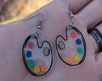 Dangle Earrings Artists Painters Pallet Clear Acrylic  | Hypoallergenic Sterling Silver Ear Hooks
