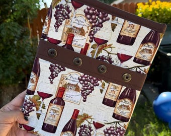 12 x 9" Wine & Grapes, LG Book Sleeve, Padded Sleeve, Book Cover, Accessories, Book Gifts for Readers, Writers, iPads, Tablets, Ebooks