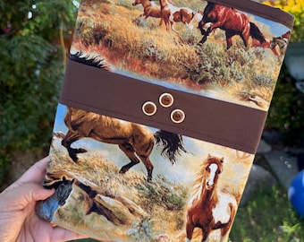 12 x 9" Horses, Wildlife, LG Book Sleeve, Padded Sleeve, Book Cover, Accessories, Book Gifts for Readers, Writers, iPads, Tablets, Ebooks