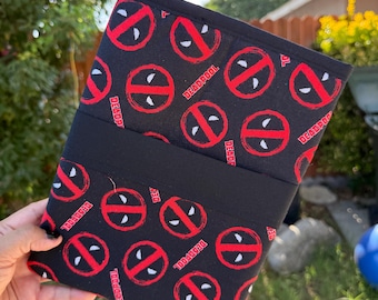 12 x 9" Deadpool Fabric Inspired LG Book Sleeve, Padded Sleeve, Book Cover, Accessories, Book Gifts for Readers, iPads, Tablets, Ebooks