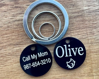 Customized Tag for Cats, Gift for Your Pet, Microchipped Cat Tags, Funny Tags, Blue Cat Tag, Black Tag for Pet, Pet Named Tag, Kitten Tags