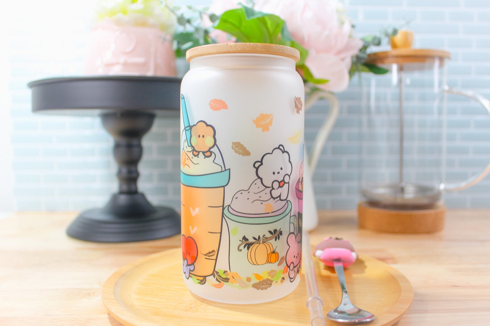 Fall Latte 16oz Frosted Can Glass Mug Can Glass Glass Cup Etsy