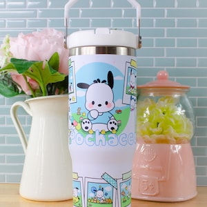30 oz Kawaii Puppy Memories Flip Straw Matte Stainless Steel Tumbler | Kawaii, Cute cup, Gift Idea, Water bottle, Stainless Steel