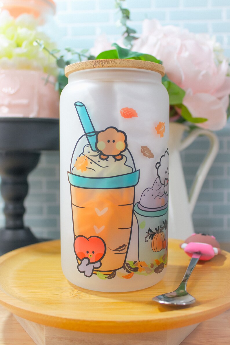 Fall Latte 16oz Frosted Can Glass Mug Can Glass Glass Cup Etsy