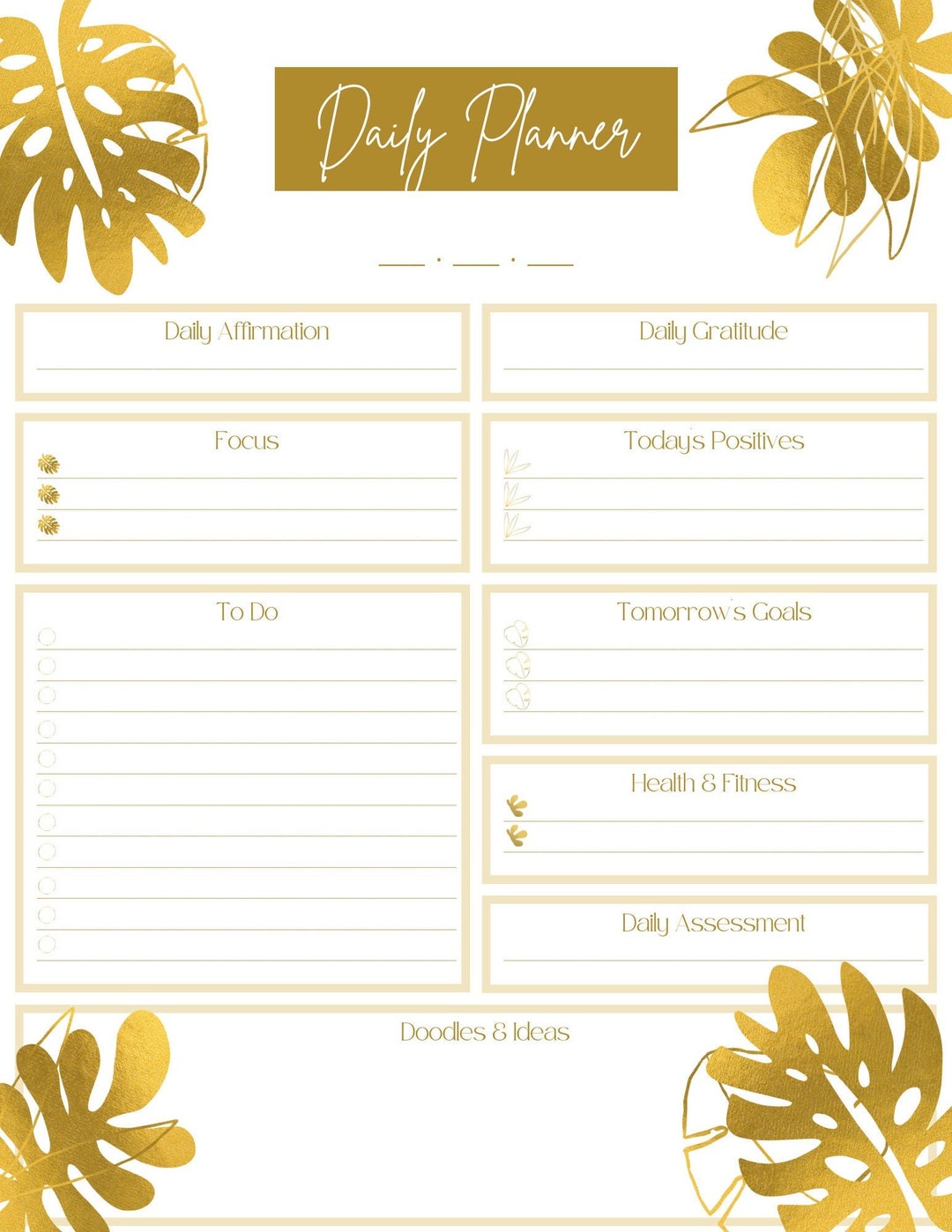Daily Planner Gold Tropical - Etsy UK