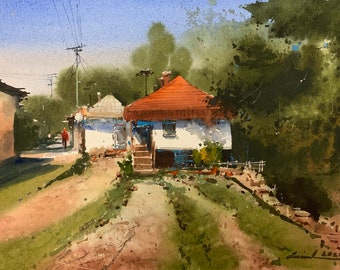 Village Scene ( original watercolor painting)