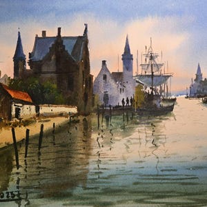 Harbor Wiew. Original Watercolor Painting