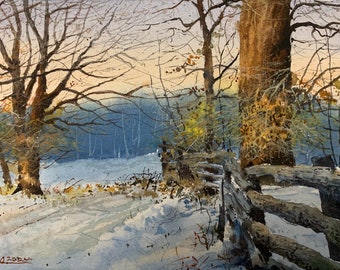 Snowy Scene (original watercolor painting)