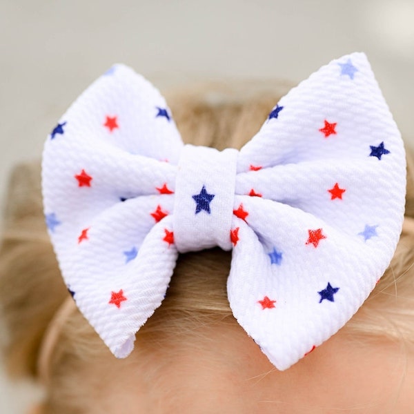 Tiny Stars Red & Blue Baby Bow | Big Bow Headwrap | Bow Soft Nylon Elastic Headband | Newborn/Baby/Infant/Toddler Bow | Bow Clip