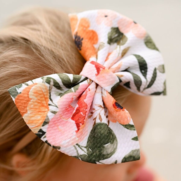 Primrose & Peonies Floral Baby Bow | Big Bow Headwrap | Bow Soft Nylon Elastic Headband | Newborn/Baby/Infant/Toddler Bow | Floral Baby Bow