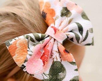 Primrose & Peonies Floral Baby Bow | Big Bow Headwrap | Bow Soft Nylon Elastic Headband | Newborn/Baby/Infant/Toddler Bow | Floral Baby Bow