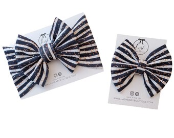 Fancy Stripes Baby Bow | Big Bow Headwrap | Bow Soft Nylon Elastic Headband | Newborn/Baby/Toddler Bow