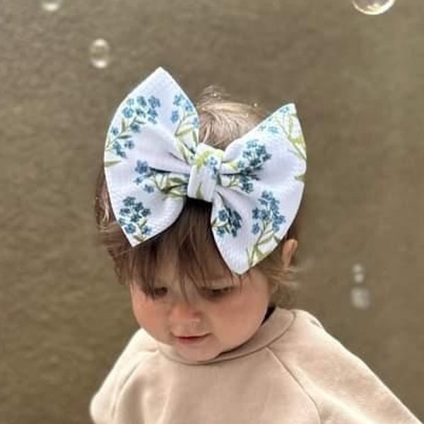 Forget Me Not Floral Baby Bow | Big Bow Headwrap | Bow Clip | Bow Soft Nylon Elastic Headband | Newborn/Baby/Toddler Bow