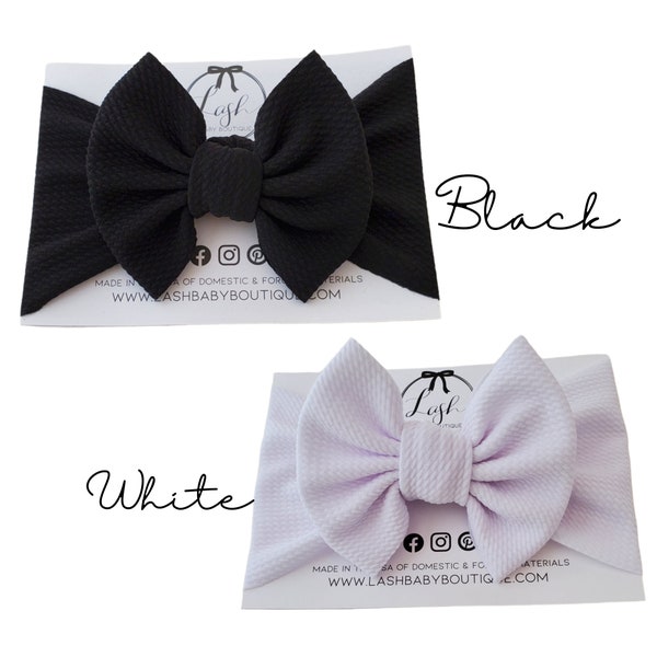 BLACK & WHITE Classic Baby Bow | Big Bow Headwrap | Bow Soft Nylon Elastic Headband | Newborn/Baby/Infant/Toddler Bow