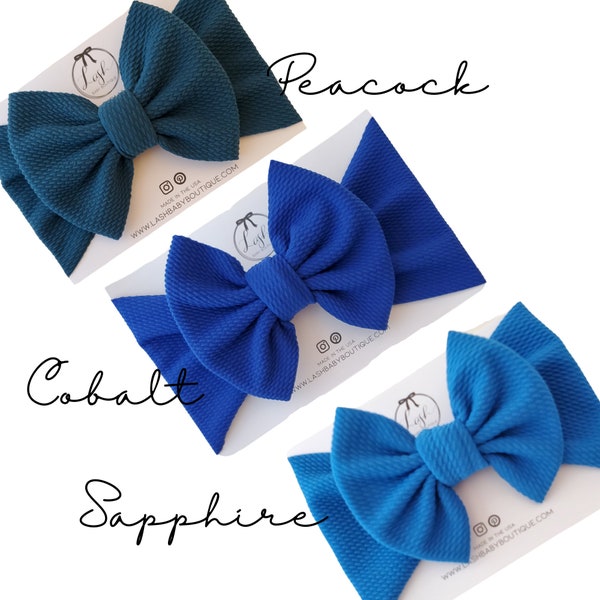 BLUE Baby Bows | Peacock | Cobalt | Sapphire Baby Bow | Big Bow Headwrap | Bow Soft Nylon Elastic Headband | Newborn/Baby/Infant/Toddler Bow