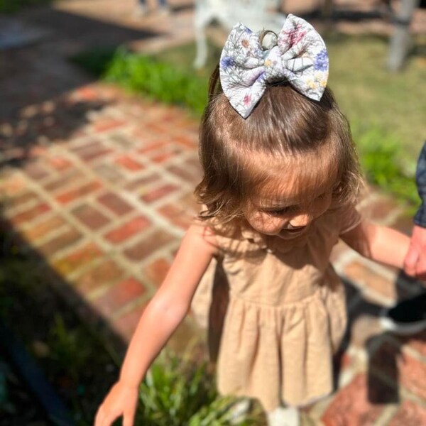 Spring Wildflower Floral Baby Bow | Big Bow Headwrap | Bow Soft Nylon Elastic Headband | Newborn/Baby/Toddler Bow