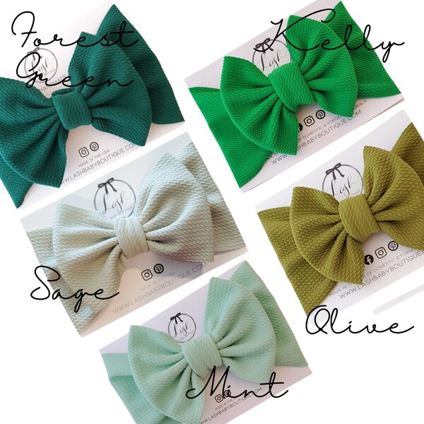 GREEN Baby Bow | Forest Green | Mint | Sage | Olive | Kelly Green | Big Bow Headwrap | Bow Nylon Headband | Newborn/Baby/Infant/Toddler Bow