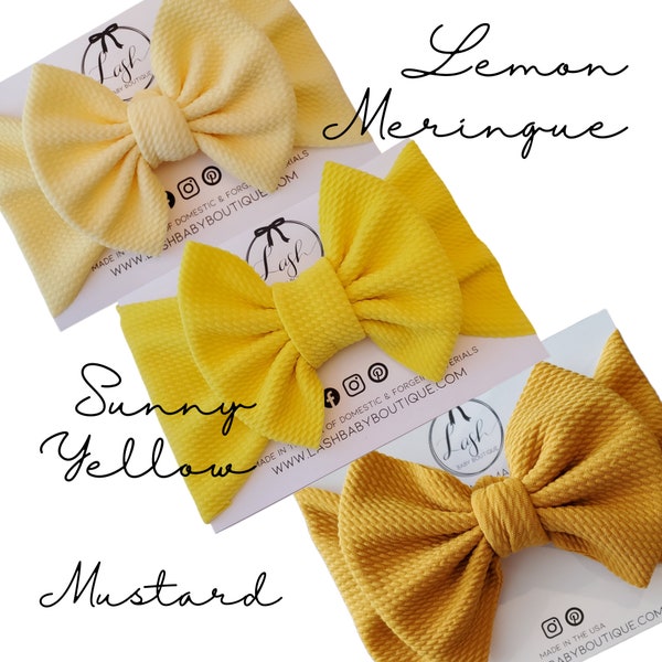 YELLOW Baby Bow | Lemon Meringue | Mustard | Big Bow Headwrap | Bow Soft Nylon Elastic Headband | Newborn/Baby/Infant/Toddler Bow