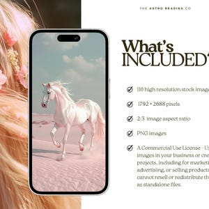May include: A digital download of 110 high-resolution stock images featuring a white horse running on a pink sandy beach. The images are 1792 x 2688 pixels and have a 2:3 aspect ratio. The images are in PNG format and can be used for commercial purposes.