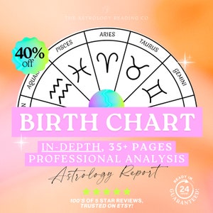 Informe de la carta astral, lectura astrológica, análisis astrológico profesional, lectura espiritual, regalos de cumpleaños para amigos, regalos de cumpleaños para ella