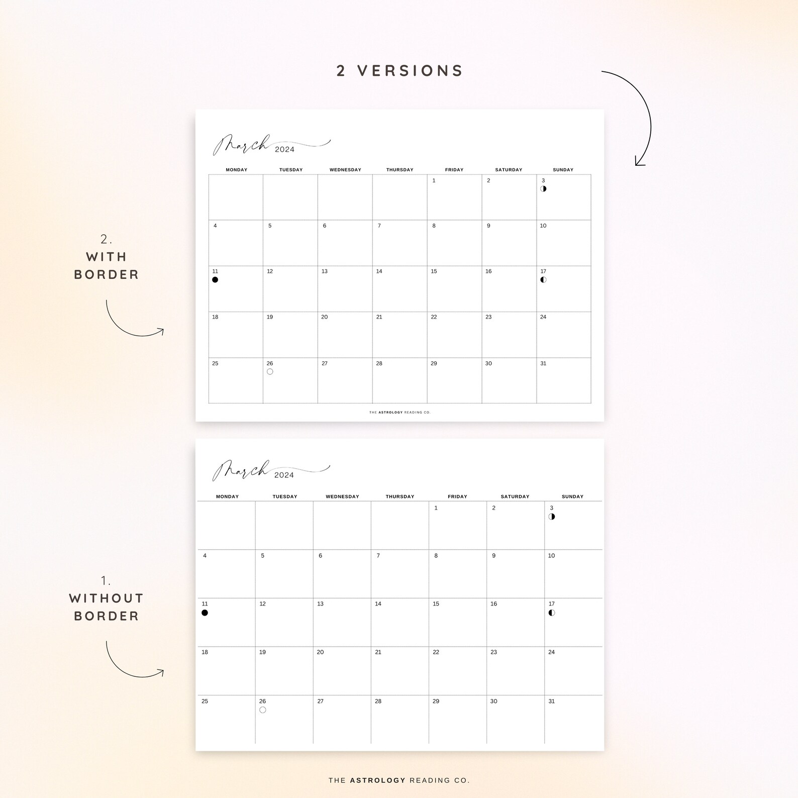 2024 Monthly Calendar Printable With Moon Phases, Printable Calendar ...