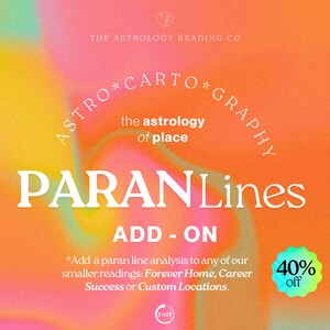 Complemento de líneas Paran, Astrocartografía, Lectura astrológica, Agregue a una de nuestras lecturas más pequeñas Hogar para siempre, Éxito profesional o Ubicaciones personalizadas