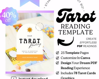 Tarot Template, Tarot Reading Base Template, Tarot Business Template, Canva Tarot Template, PDF Reading, Spiritual Business Templates,