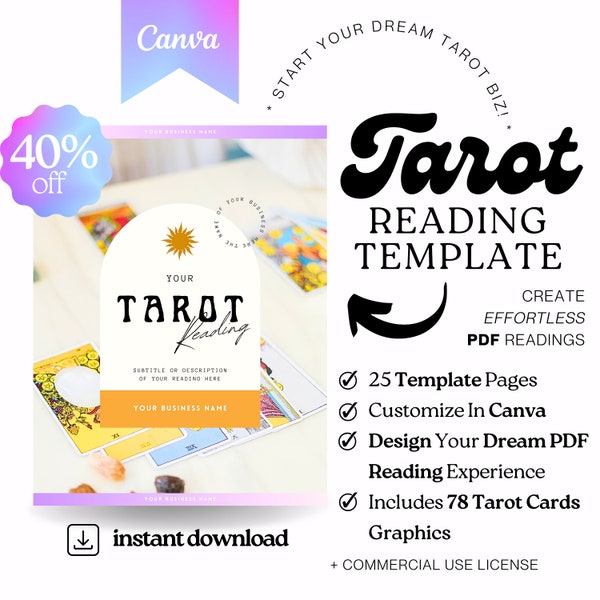 Modèle de tarot, modèle de base de lecture de tarot, modèle d'entreprise de tarot, modèle de tarot Canva, lecture de PDF, modèles d'entreprise spirituelle,